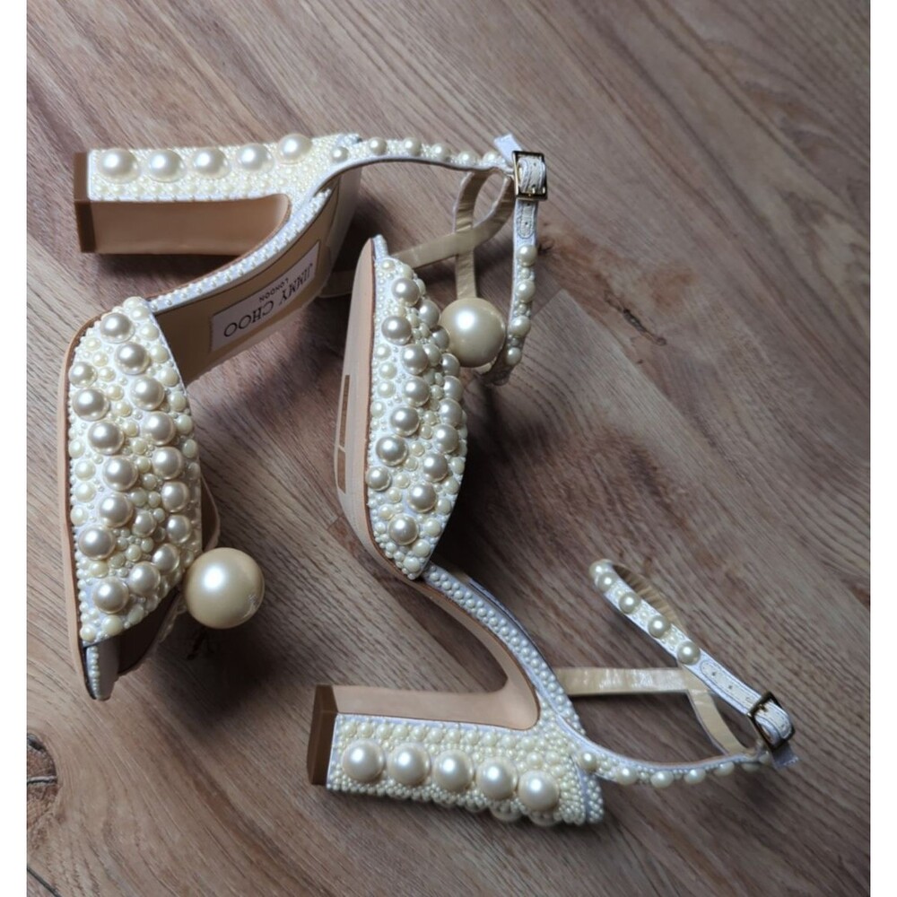 Jimmy Choo Pearl-Embellished Ivory Block Heel Sandals - Picture 7 of 15